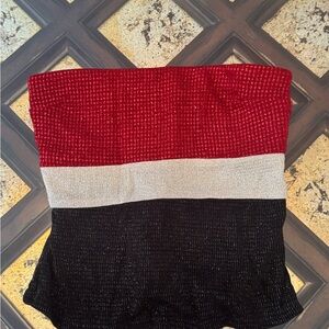 Red, Silver, and Black Strapless Sequin Top